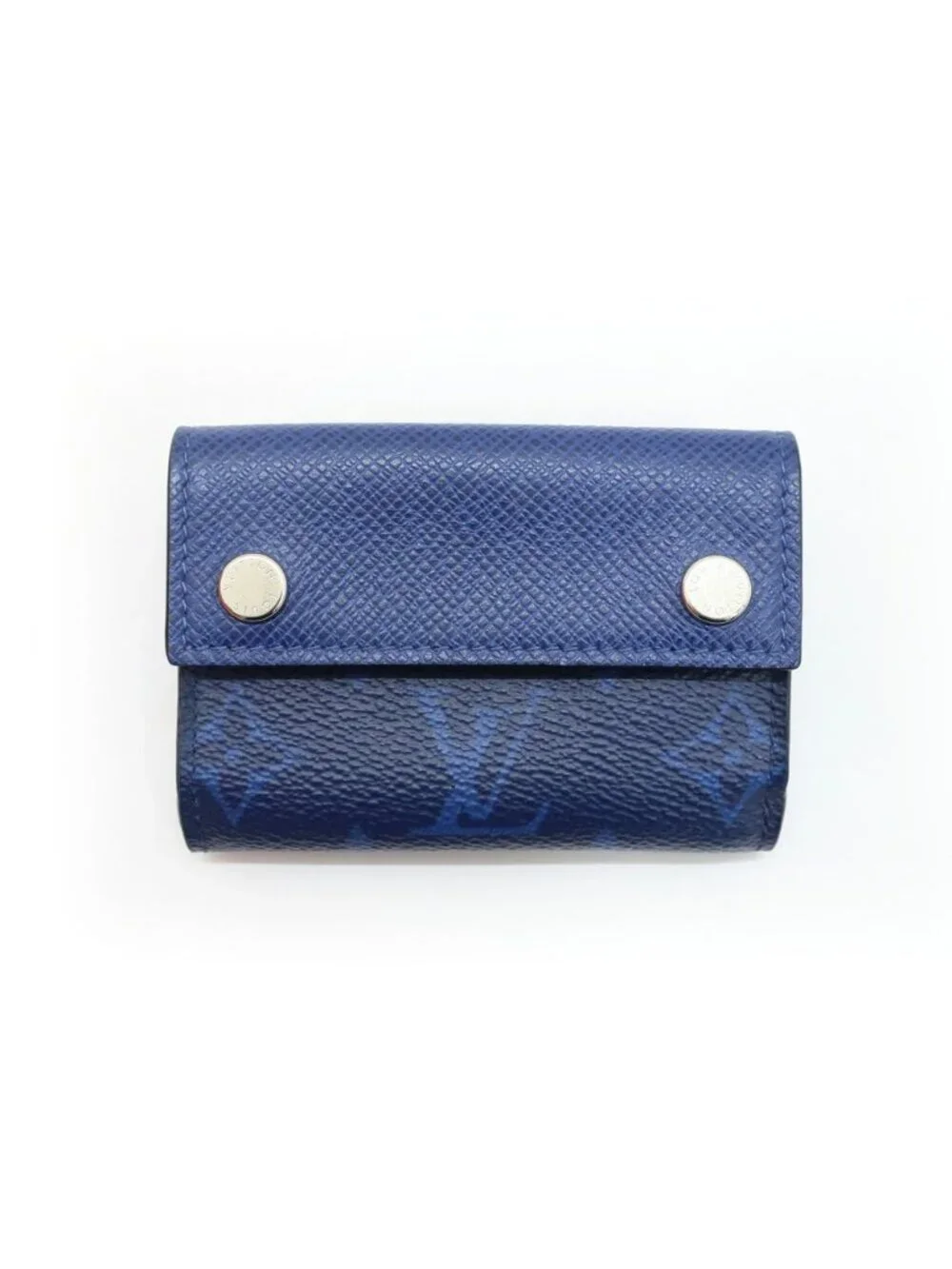 Hermes Ten Discovery Compact Wallet Cobalt Blue Taigarama Mini Trifold